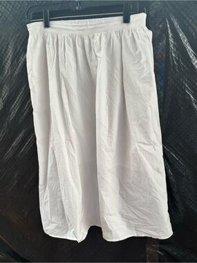 Women's 100% White Midi Skirt with pockets Gathered Waist